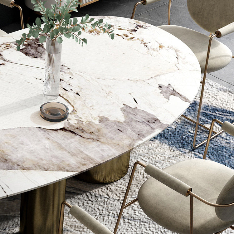 Traditional Luxury Oval Dining Table White Sintered Stone Dining Table with 3 Legs