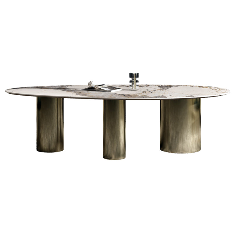 Traditional Luxury Oval Dining Table White Sintered Stone Dining Table with 3 Legs
