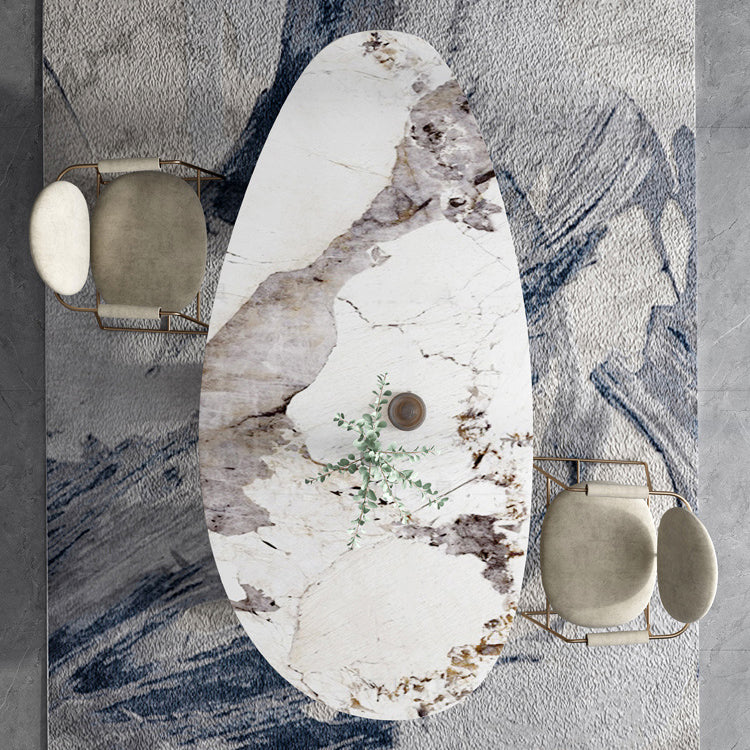 Traditional Luxury Oval Dining Table White Sintered Stone Dining Table with 3 Legs