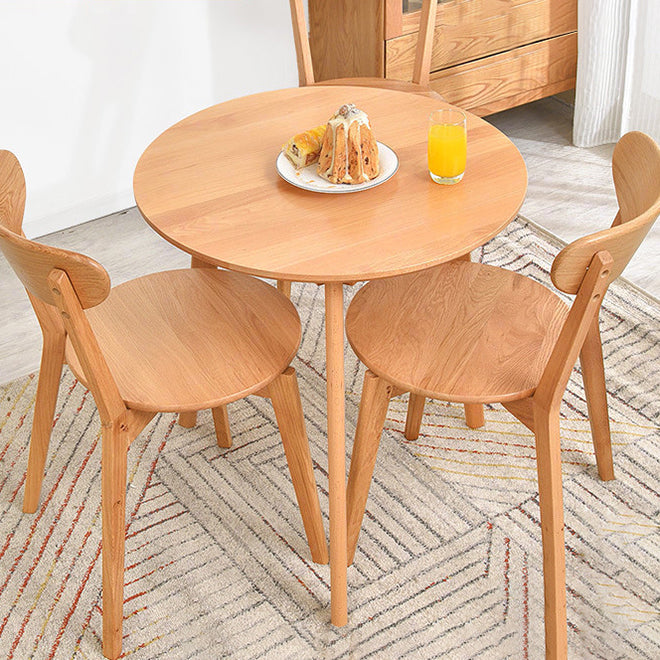 Round Minimalist Dining Table Wood Color Fixed Table with Beech Solid Wood