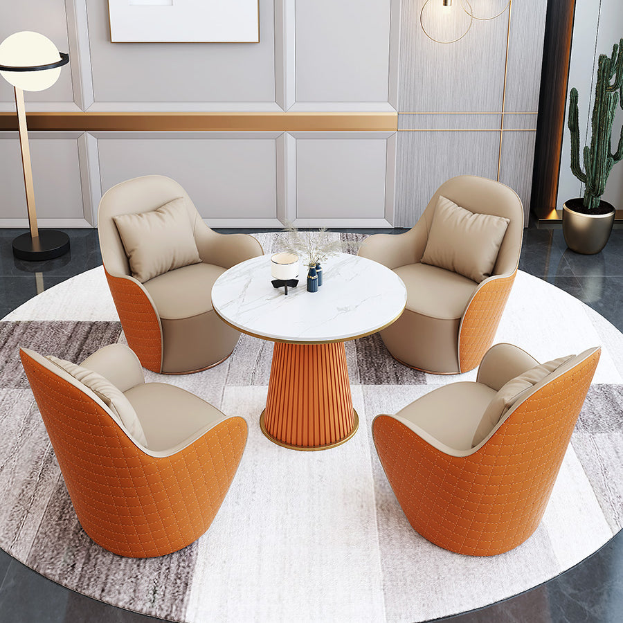 Round  Dinette Table Traditional Luxury Dinner Room Kitchen Table with Metal Base