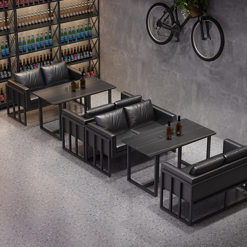 Industrial Sintered Stone Dinner Room Kitchen Table Black Table with Metal Base for Dinning Room