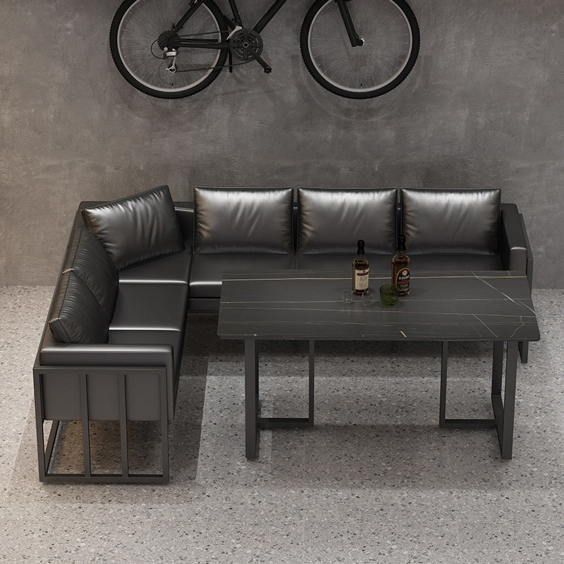 Industrial Sintered Stone Dinner Room Kitchen Table Black Table with Metal Base for Dinning Room