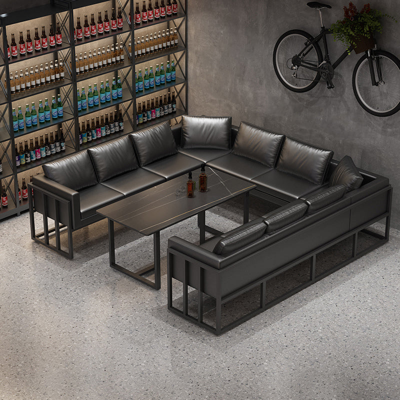 Industrial Sintered Stone Dinner Room Kitchen Table Black Table with Metal Base for Dinning Room