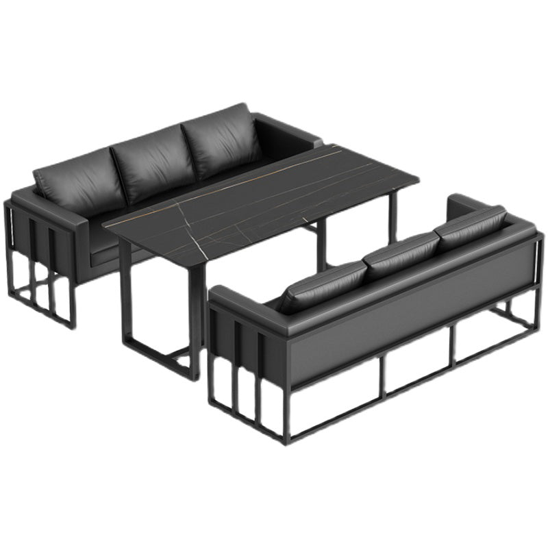 Industrial Sintered Stone Dinner Room Kitchen Table Black Table with Metal Base for Dinning Room