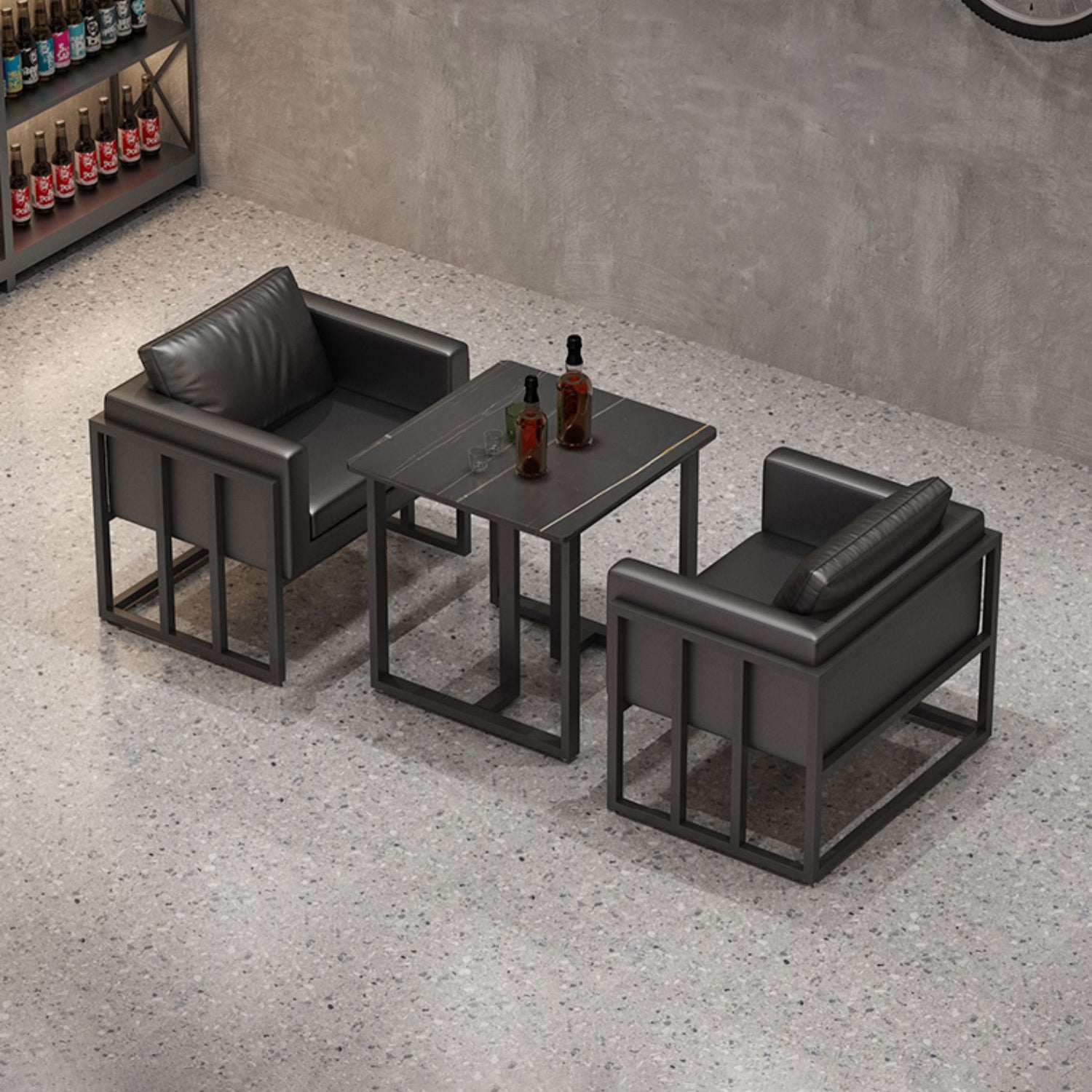 Industrial Sintered Stone Dinner Room Kitchen Table Black Table with Metal Base for Dinning Room