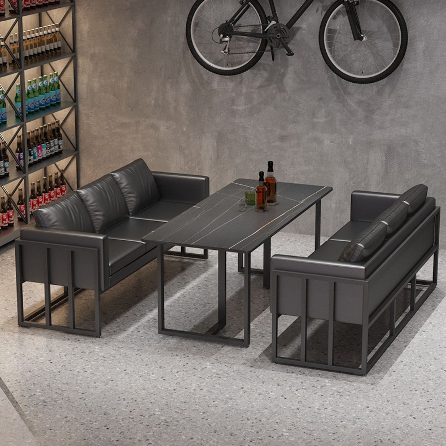 Industrial Sintered Stone Dinner Room Kitchen Table Black Table with Metal Base for Dinning Room