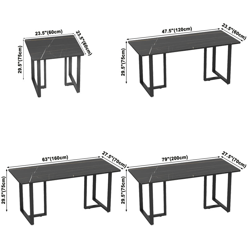 Industrial Sintered Stone Dinner Room Kitchen Table Black Table with Metal Base for Dinning Room