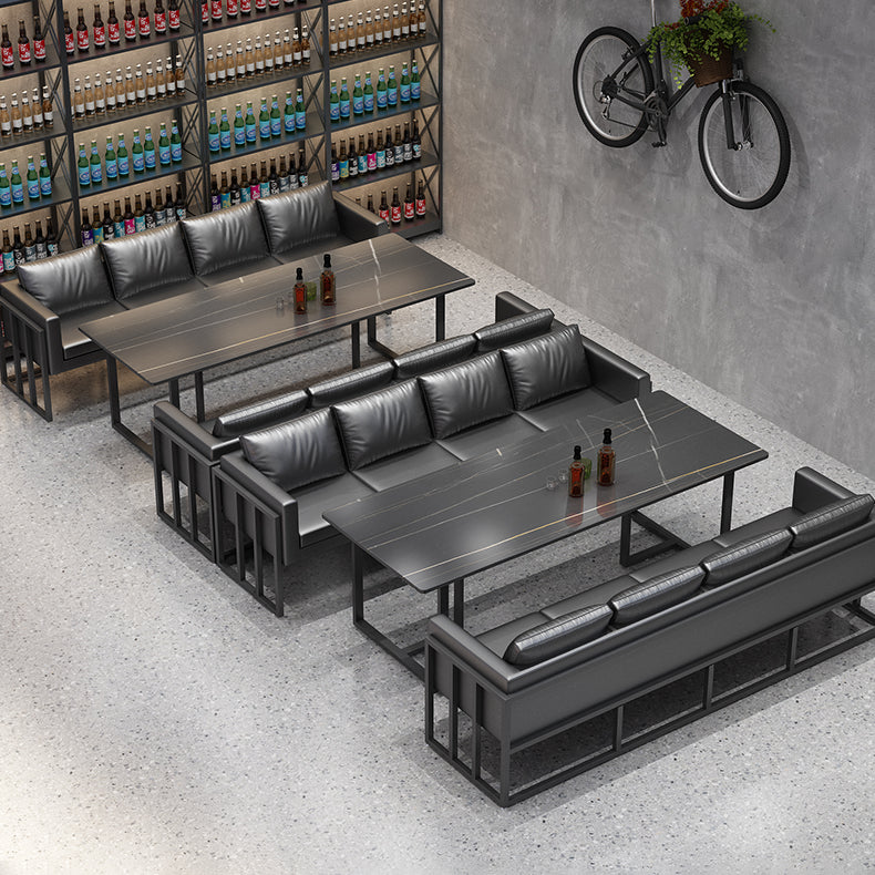 Industrial Sintered Stone Dinner Room Kitchen Table Black Table with Metal Base for Dinning Room