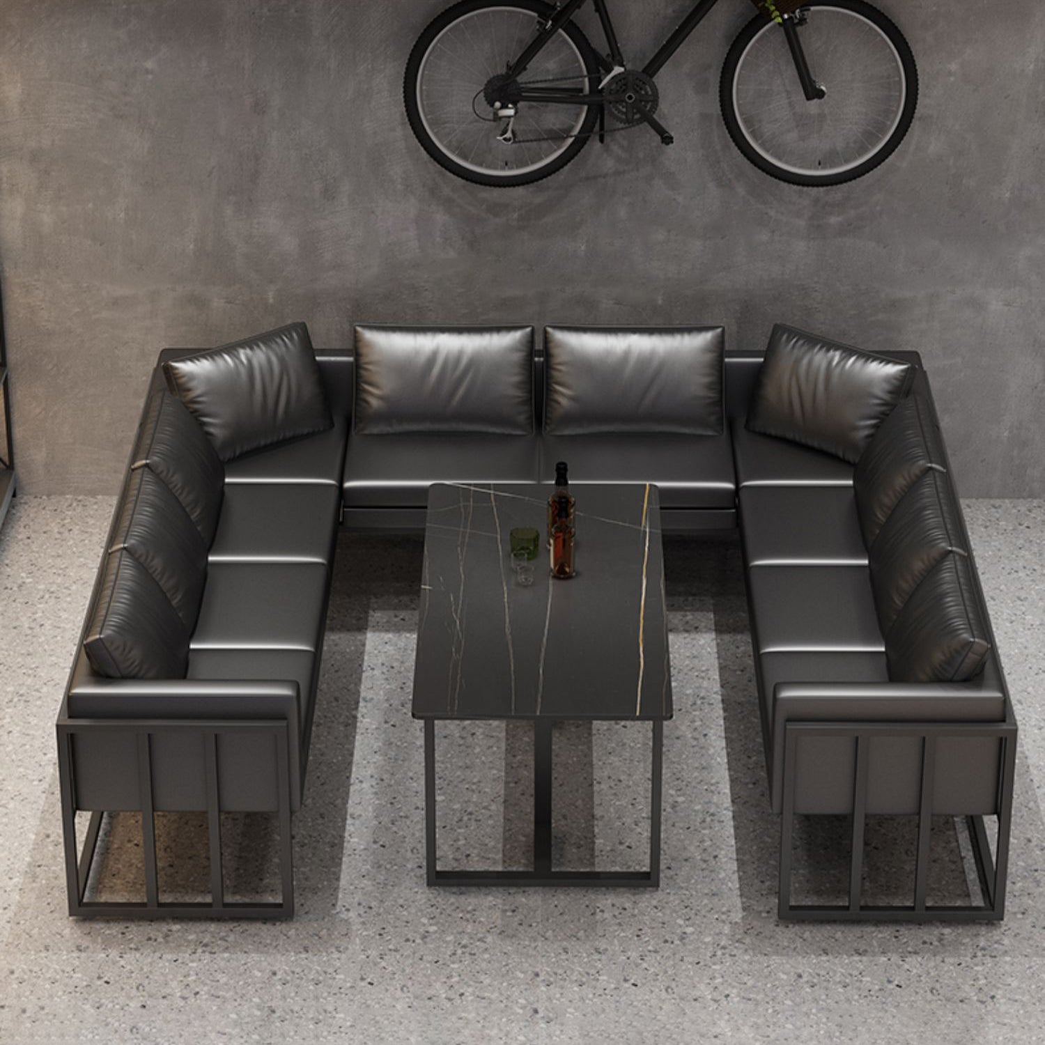 Industrial Sintered Stone Dinner Room Kitchen Table Black Table with Metal Base for Dinning Room