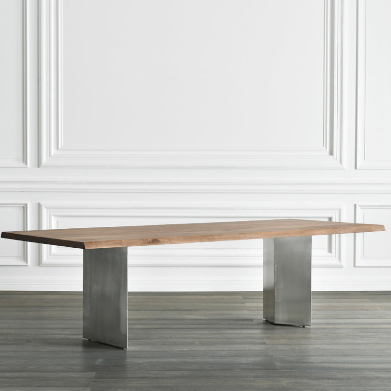 Mesa de comedor rectangular de color madera, mesa de madera maciza de lujo con pedestal doble