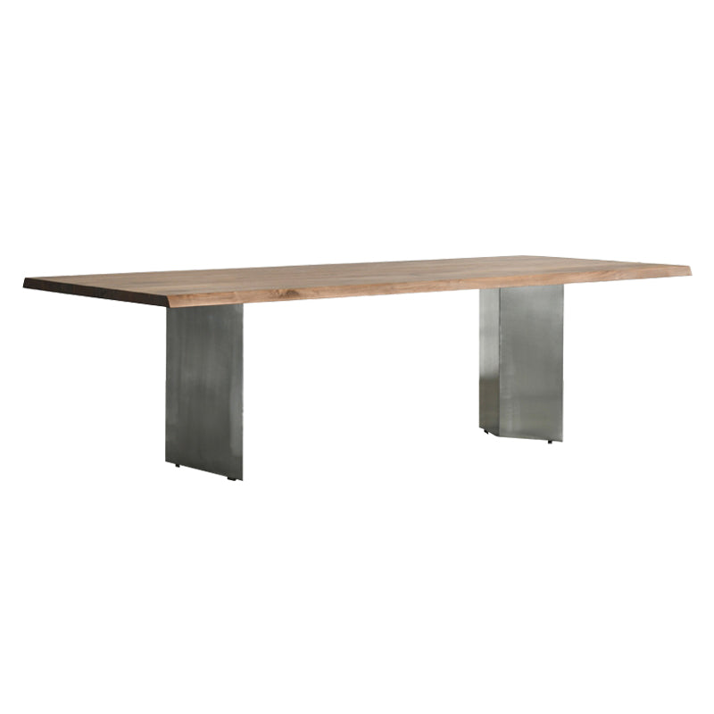 Mesa de comedor rectangular de color madera, mesa de madera maciza de lujo con pedestal doble