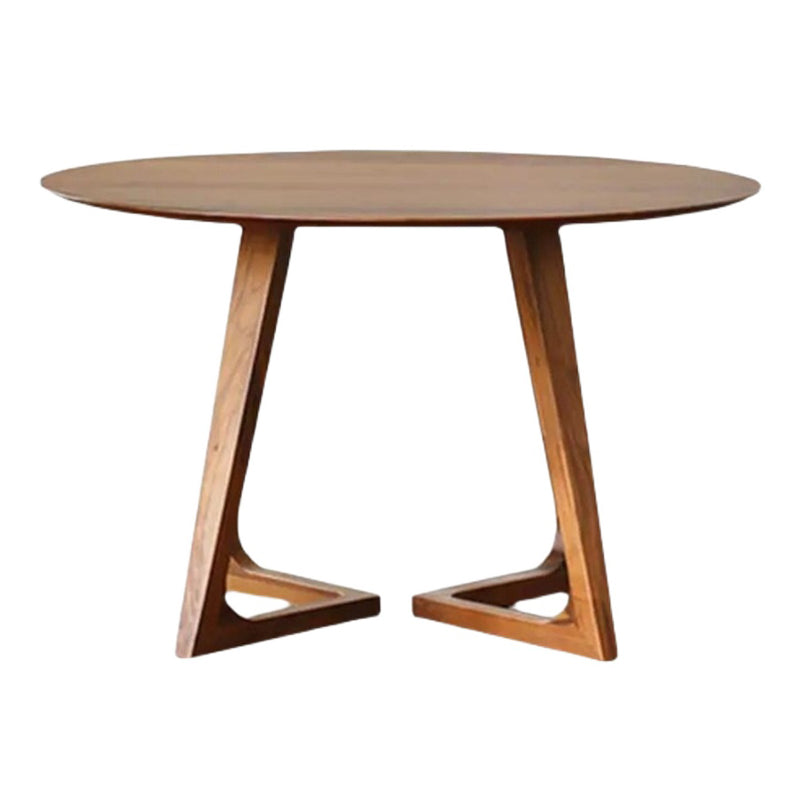 Round Shape Double Pedestal Modern Dining Table Wood Color Fixed Table with Solid Wood