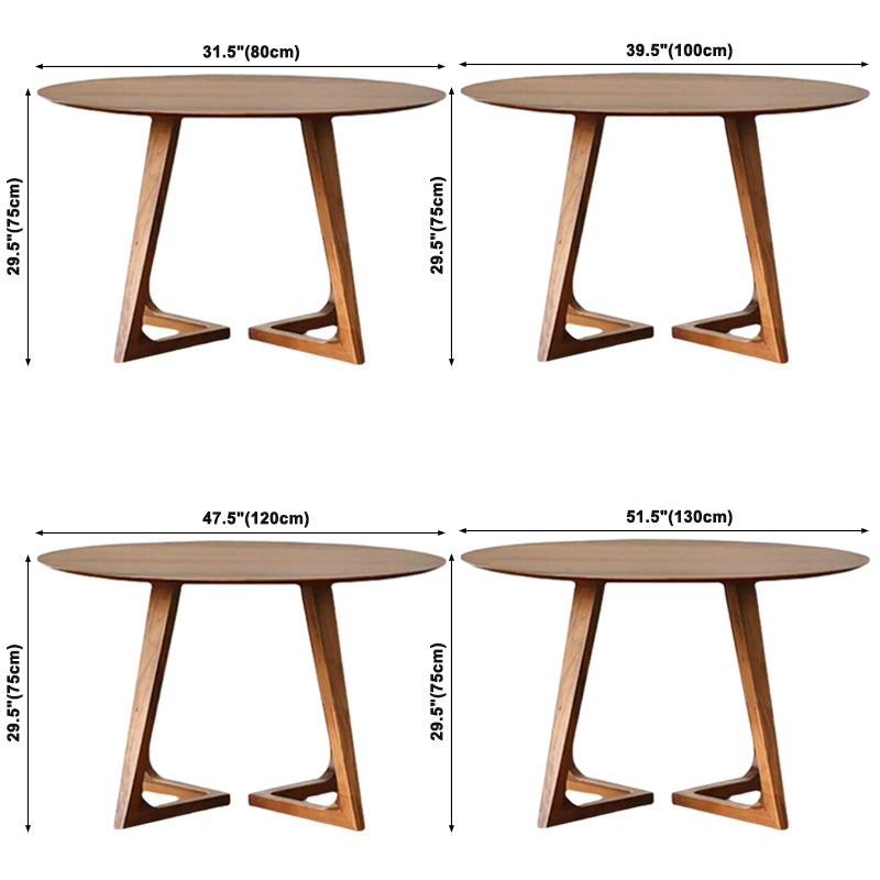Round Shape Double Pedestal Modern Dining Table Wood Color Fixed Table with Solid Wood