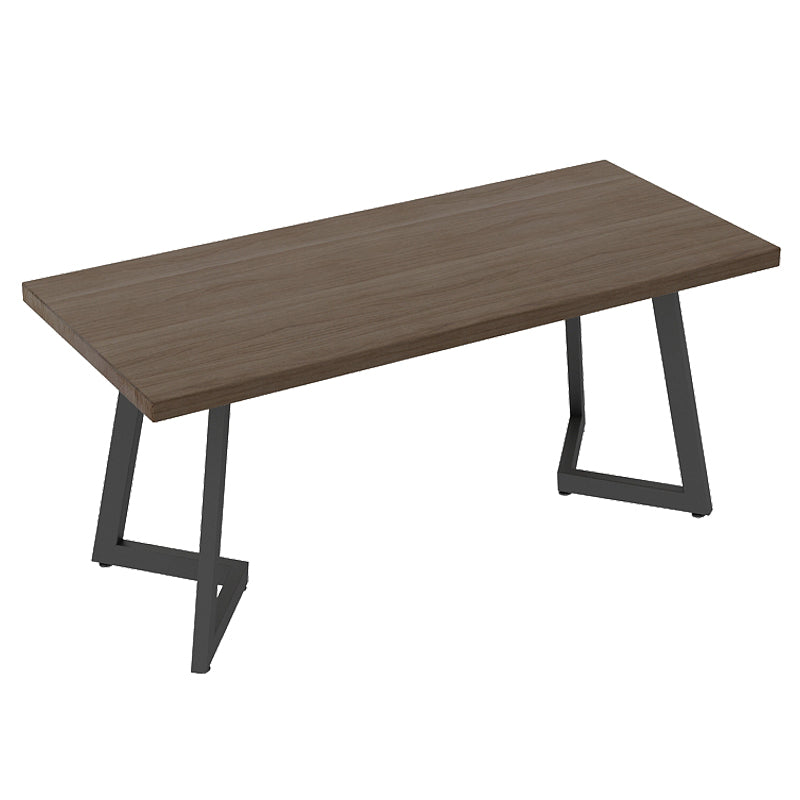 Table de dîner en bois massif industriel table marron avec cadre noir pour salle à manger