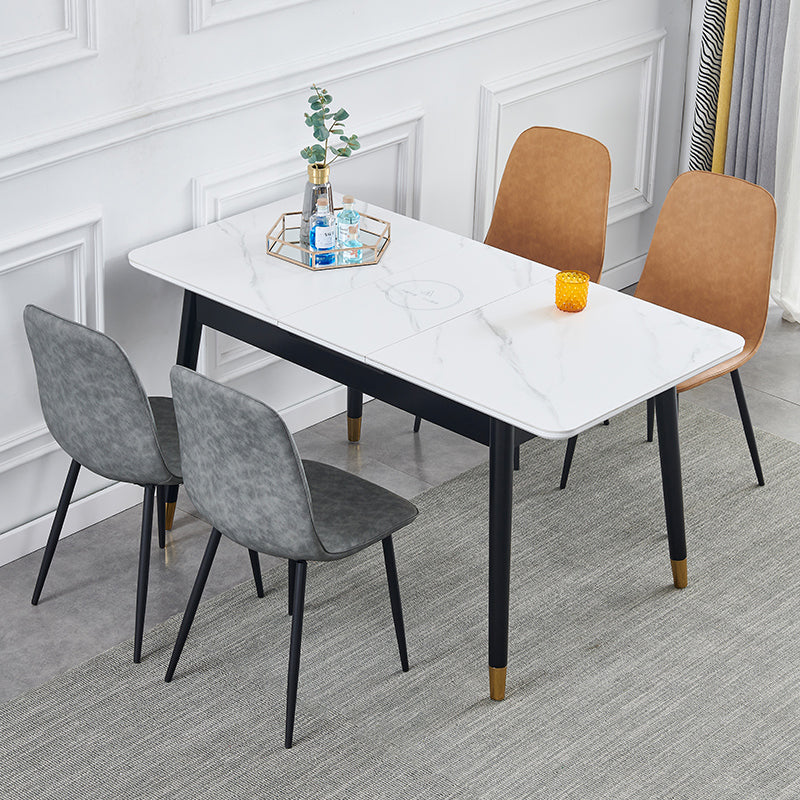 Contemporary Rectangle Dining Room Table White Sintered Stone Table with 4 Legs