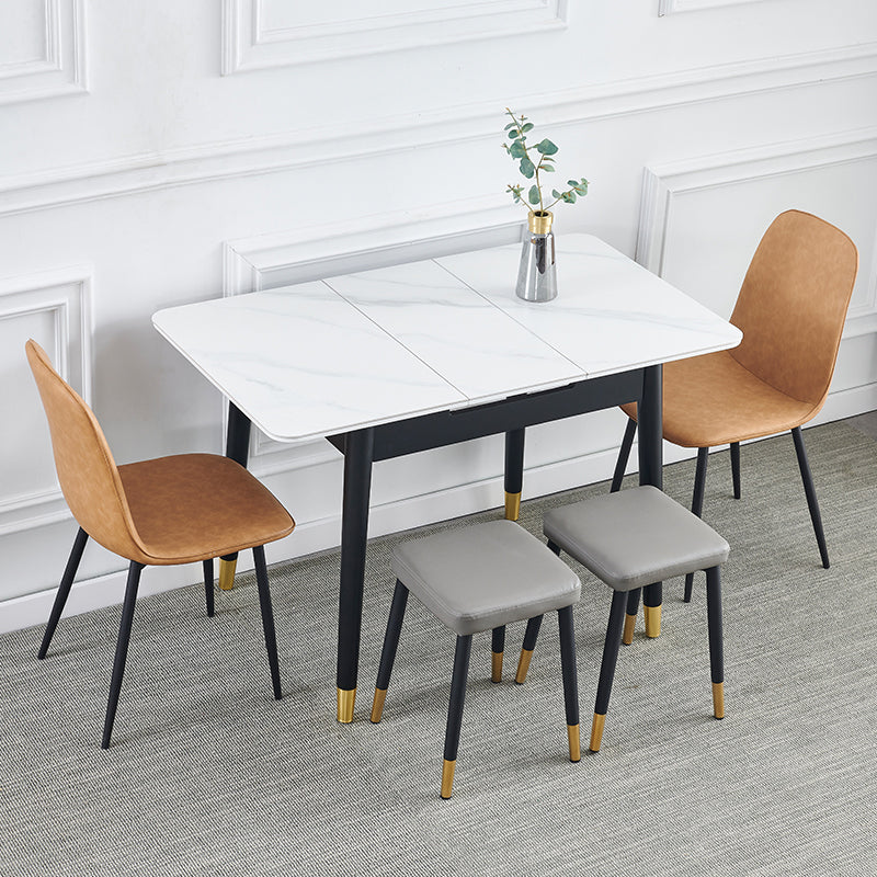Contemporary Rectangle Dining Room Table White Sintered Stone Table with 4 Legs