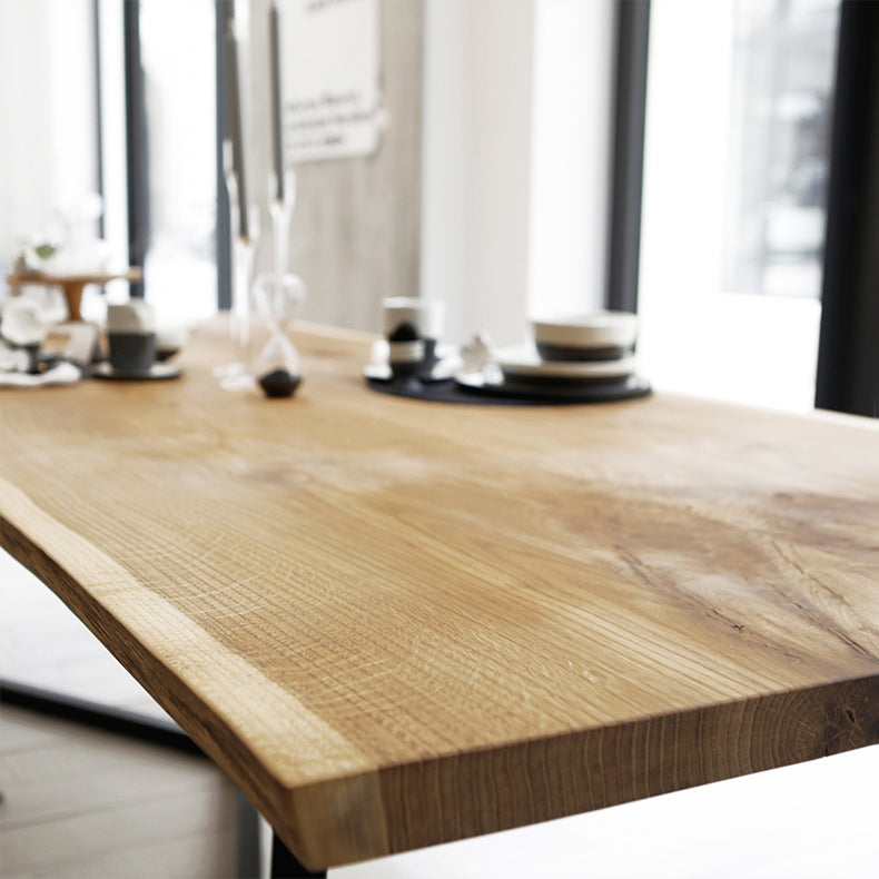 Industrieel vast hout kaki eettafel rechthoekige vorm eettafel met sleeënbasis