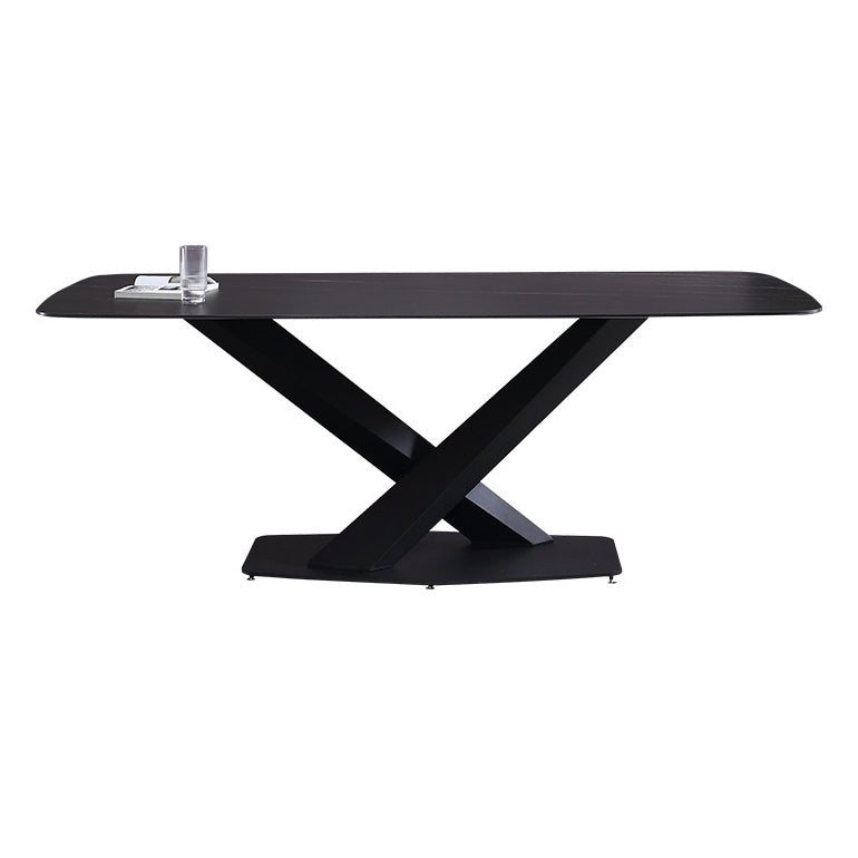 Contemporary Rectangle Dining Room Table Sintered Stone Table with Pedestal Base
