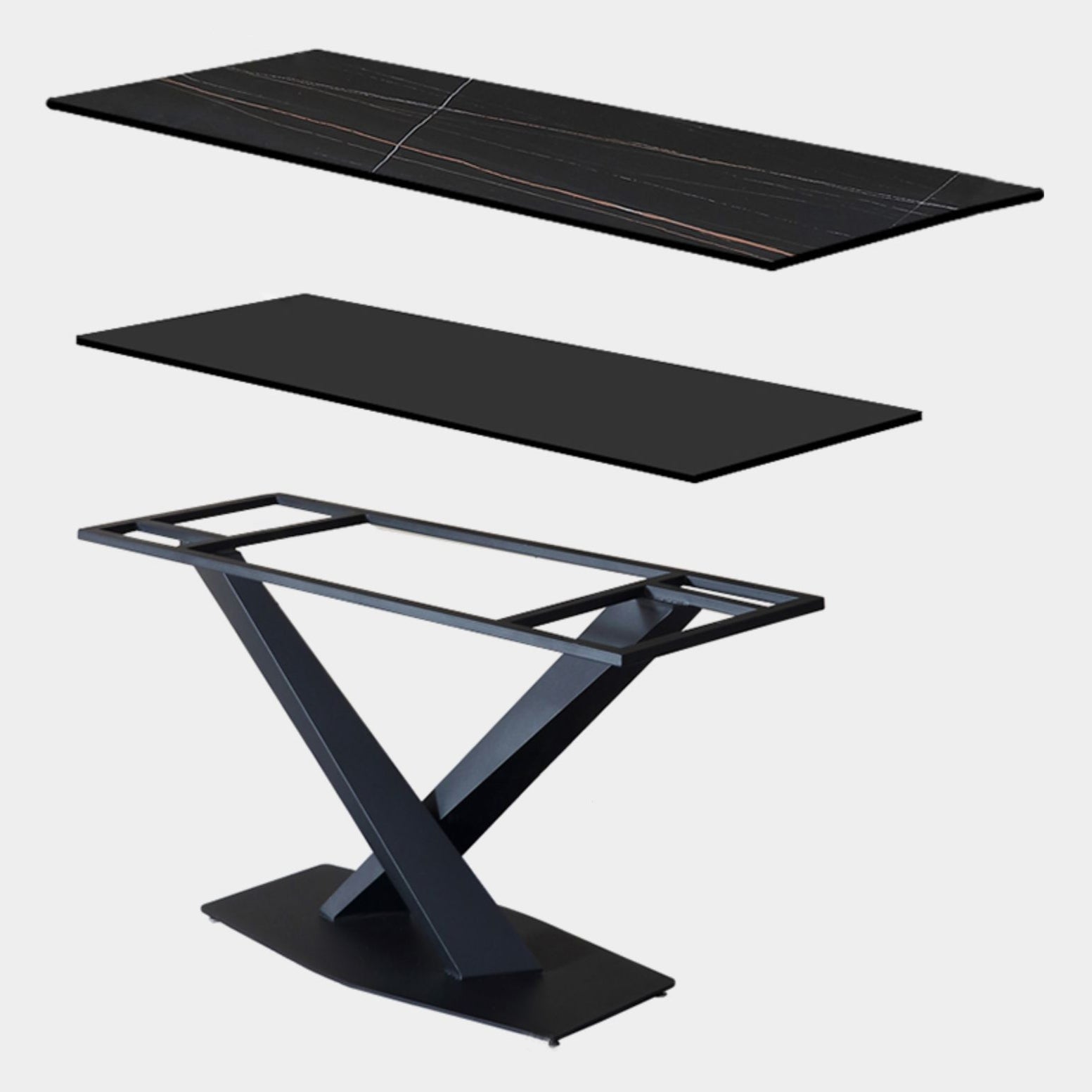 Contemporary Rectangle Dining Room Table Sintered Stone Table with Pedestal Base