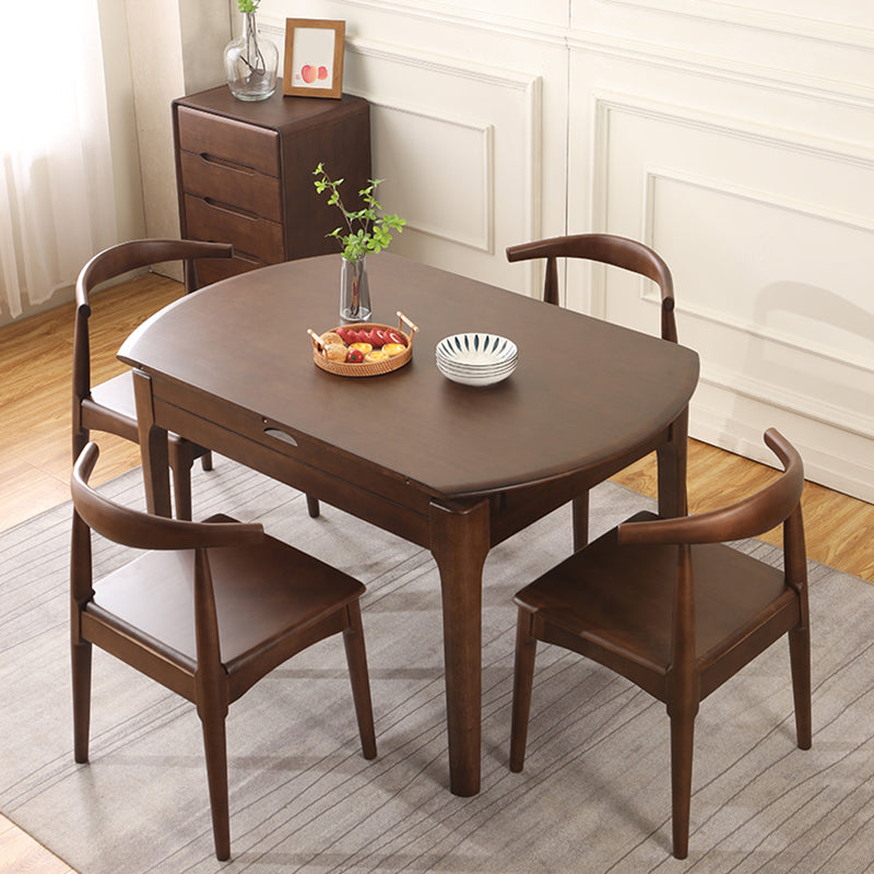 Extendable Rubber Wood Round Table Modern Adjustable Wood Table with 4 Legs