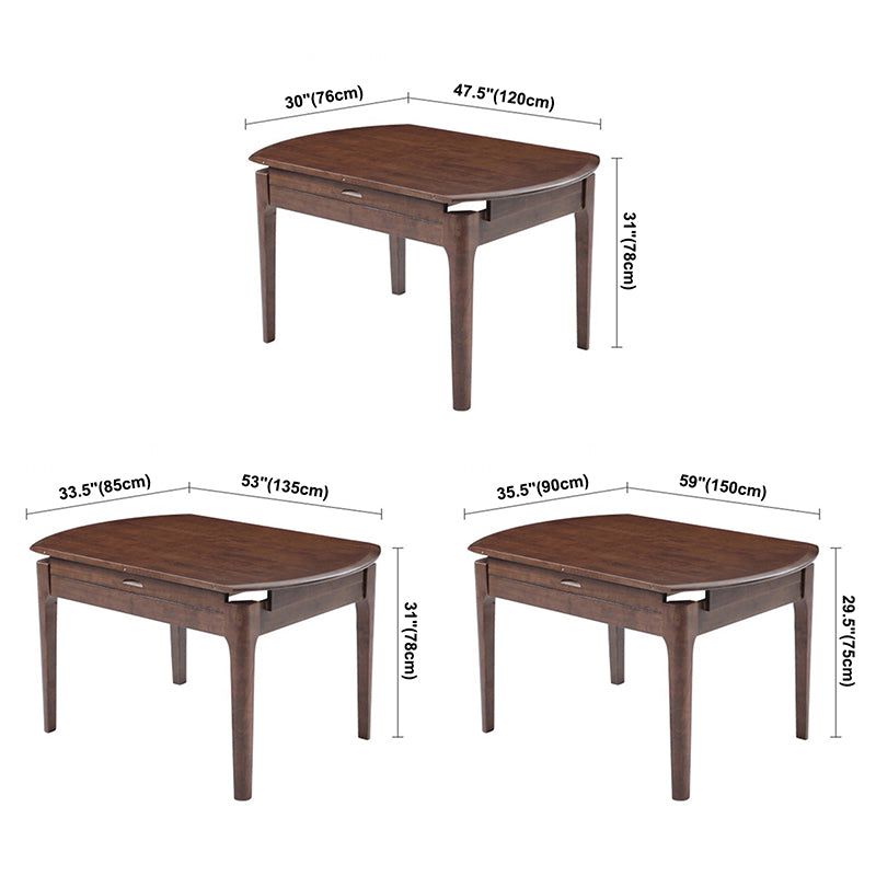 Extendable Rubber Wood Round Table Modern Adjustable Wood Table with 4 Legs