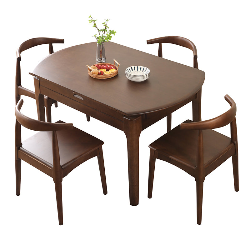 Extendable Rubber Wood Round Table Modern Adjustable Wood Table with 4 Legs