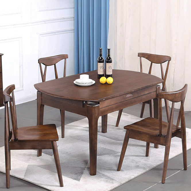 Extendable Rubber Wood Round Table Modern Adjustable Wood Table with 4 Legs