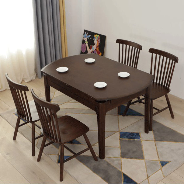 Extendable Rubber Wood Round Table Modern Adjustable Wood Table with 4 Legs