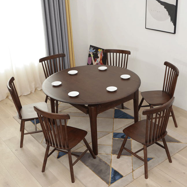 Extendable Rubber Wood Round Table Modern Adjustable Wood Table with 4 Legs