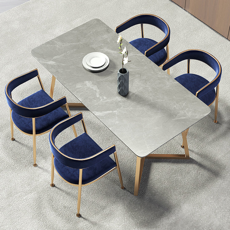 Metal Traditional Luxury Rectangle Table Sintered Stone Table with Sled Base