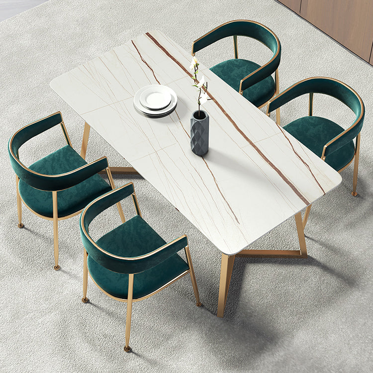 Metal Traditional Luxury Rectangle Table Sintered Stone Table with Sled Base