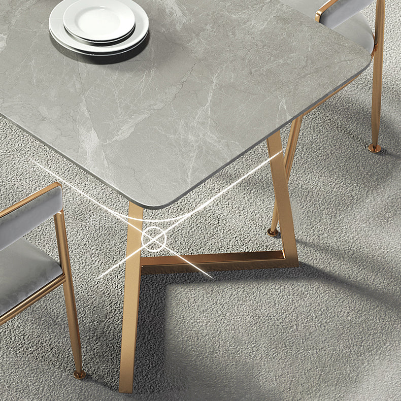 Metal Traditional Luxury Rectangle Table Sintered Stone Table with Sled Base