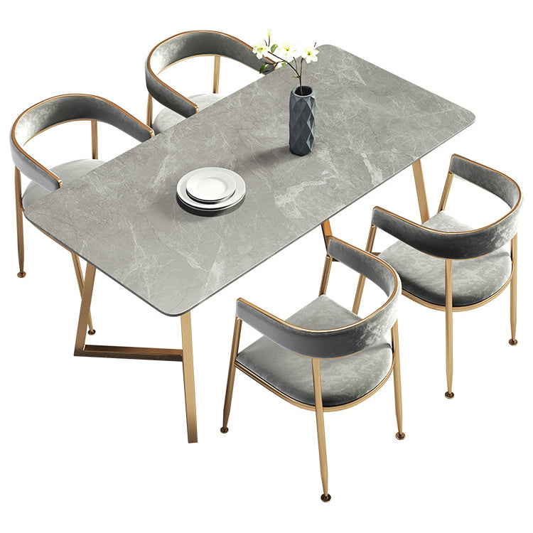 Metal Traditional Luxury Rectangle Table Sintered Stone Table with Sled Base