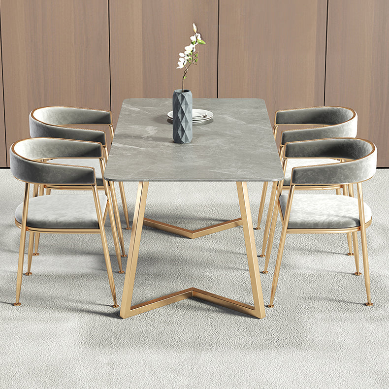 Metal Traditional Luxury Rectangle Table Sintered Stone Table with Sled Base