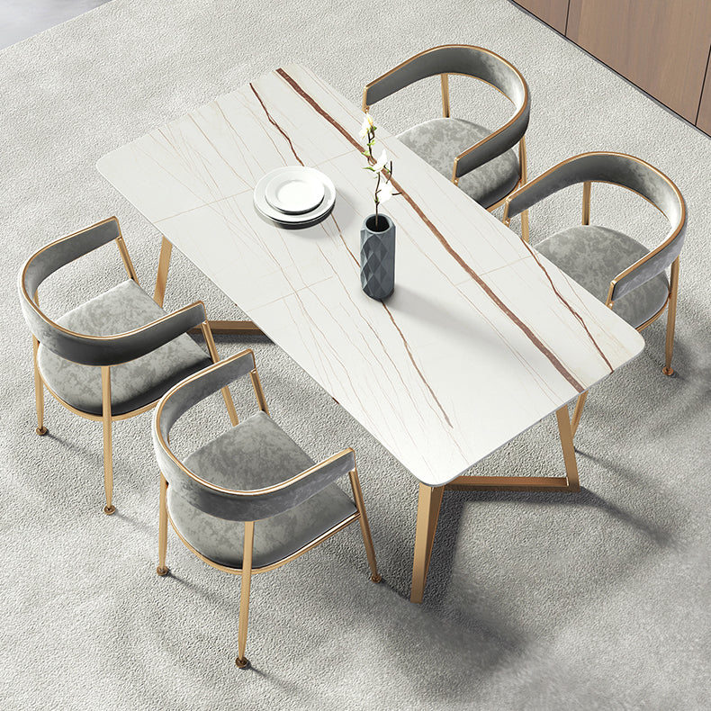 Metal Traditional Luxury Rectangle Table Sintered Stone Table with Sled Base