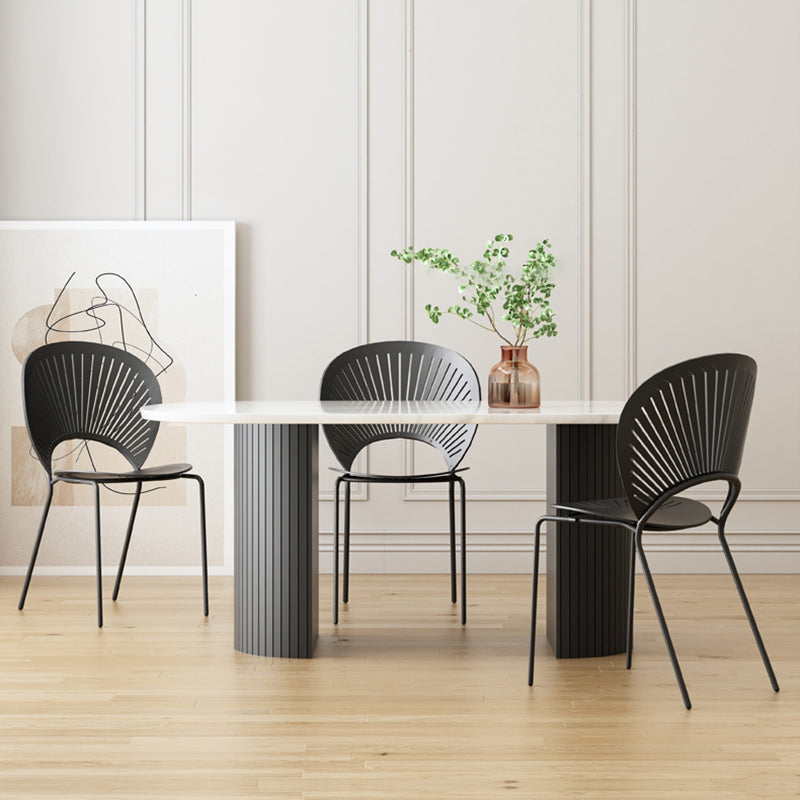 Tavolo da pranzo moderno a forma ovale Tavolo fisso a due colori con doppio piedistallo