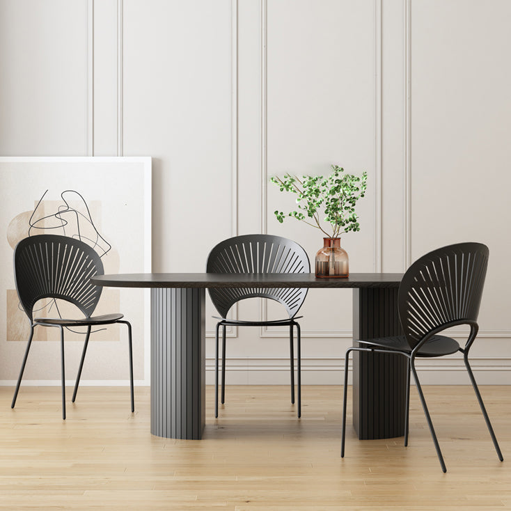 Tavolo da pranzo moderno a forma ovale Tavolo fisso a due colori con doppio piedistallo