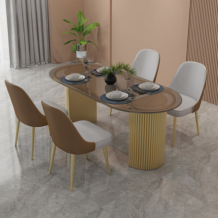Tavolo da pranzo a due colori a forma ovale semplicità tavolo doppio piedistallo per sala da pranzo
