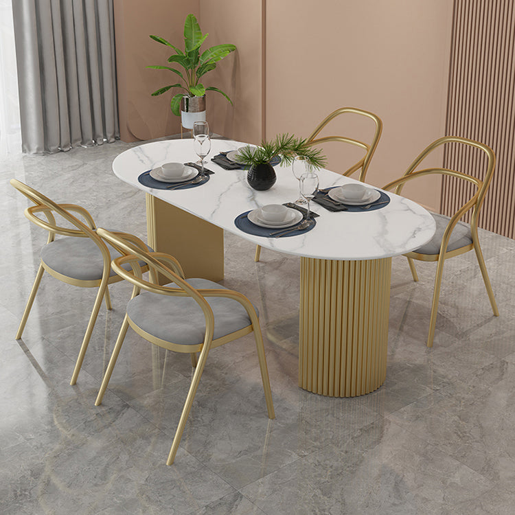 Tavolo da pranzo a due colori a forma ovale semplicità tavolo doppio piedistallo per sala da pranzo
