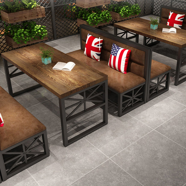 Industrial Solid Wood Dinner Room Kitchen Table Brown Trestle Base Table for Dinning Room