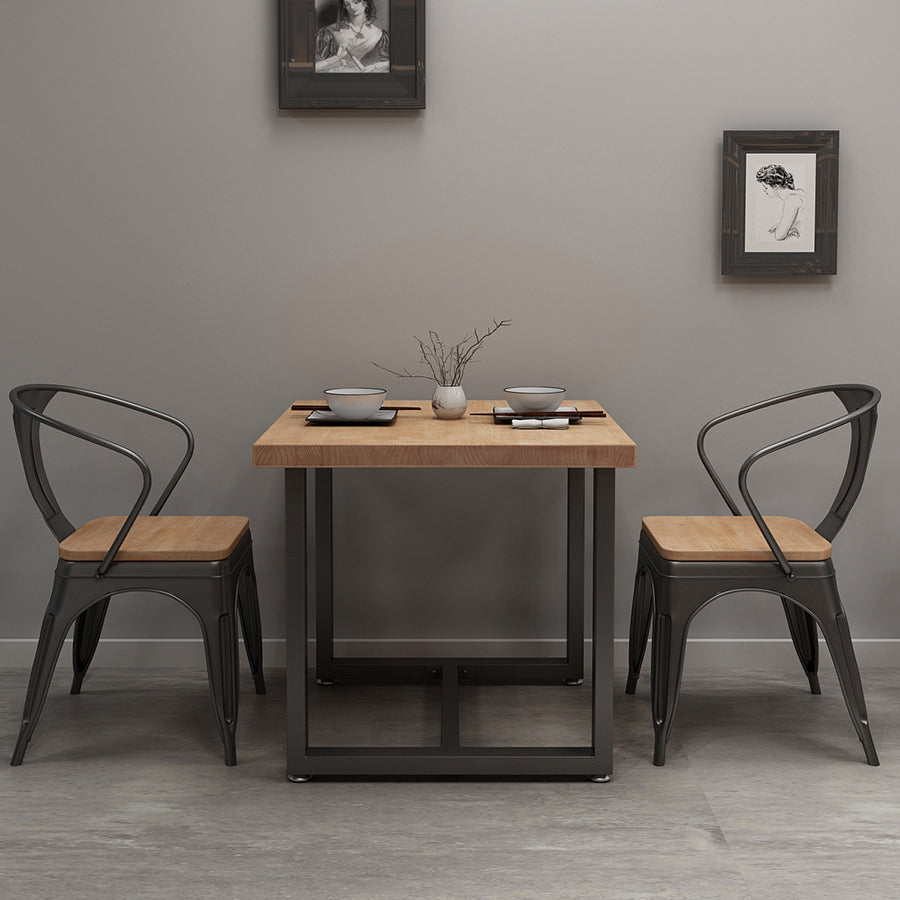 Mesa de cocina de la cena de madera maciza industrial mesa de cocina marrón con marco negro para comedor