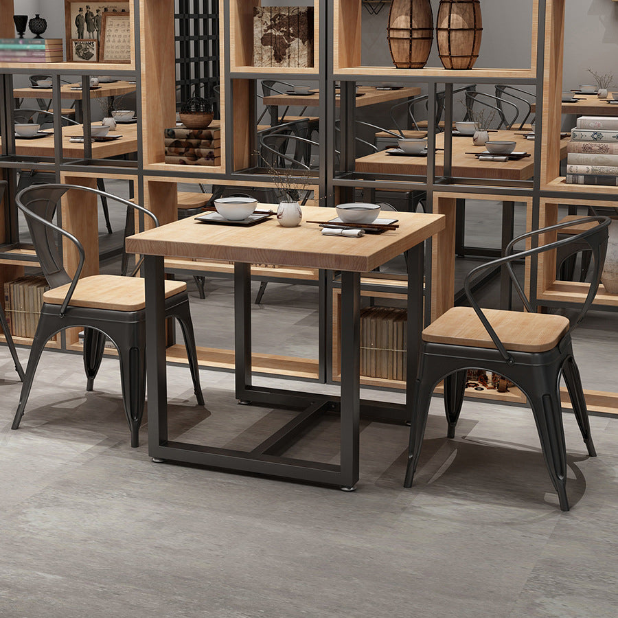 Mesa de cocina de la cena de madera maciza industrial mesa de cocina marrón con marco negro para comedor