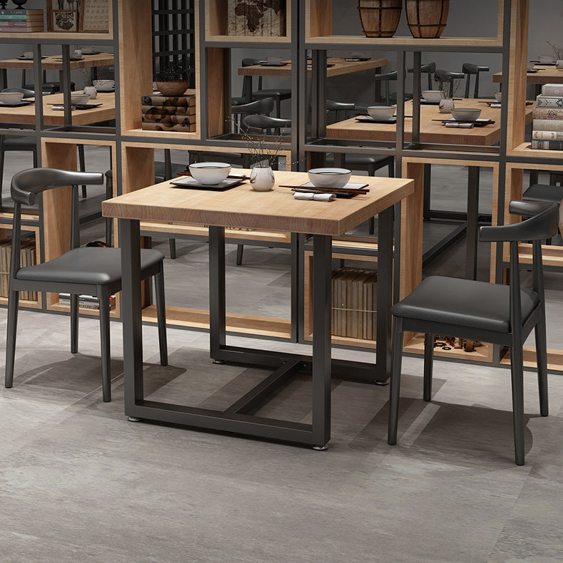 Mesa de cocina de la cena de madera maciza industrial mesa de cocina marrón con marco negro para comedor