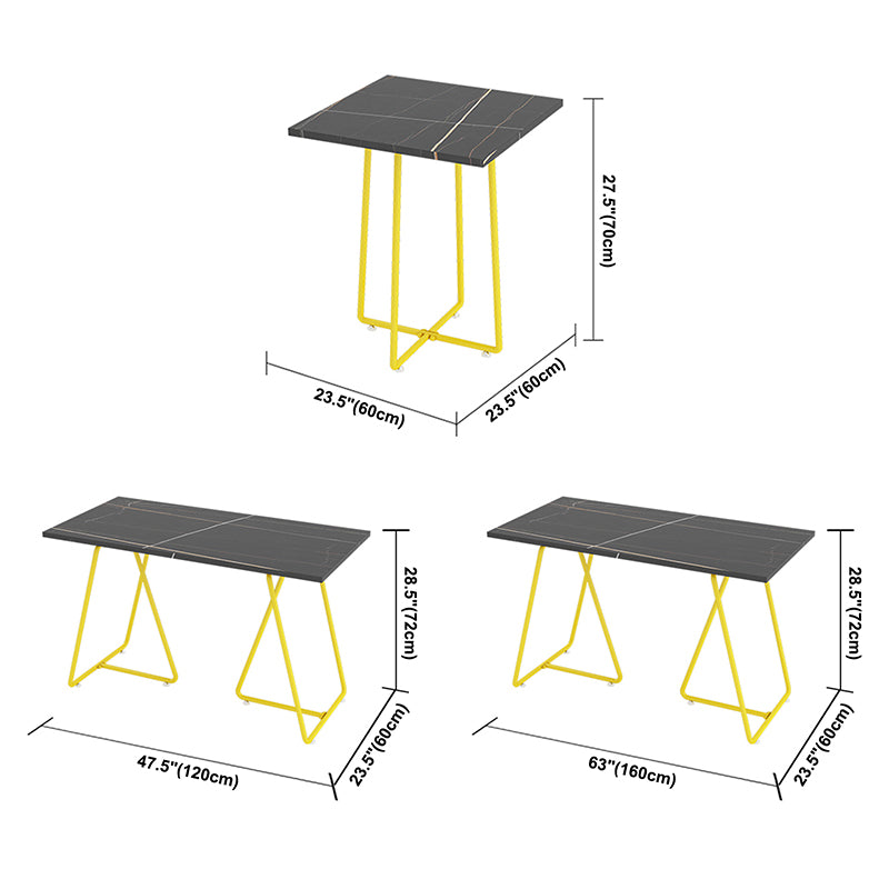 Mesa de cena de piedra sinterizada industrial mesa de mesa negra con marco amarillo para comedor