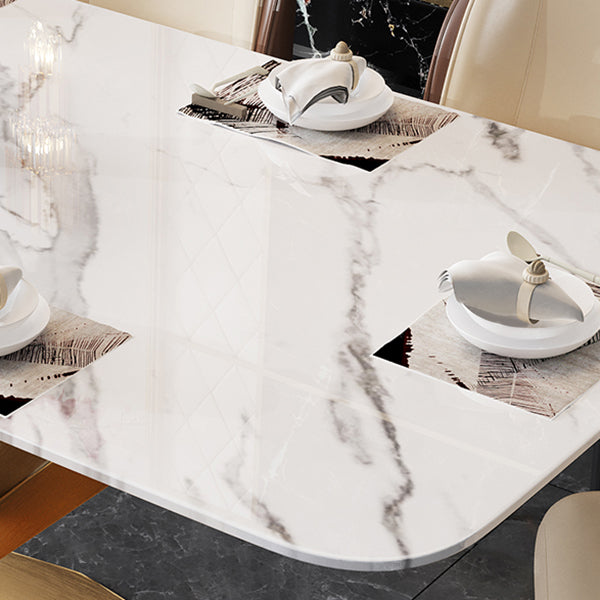 Sintered Stone Top Esstisch Rechtecktisch mit goldenem Metallpodest
