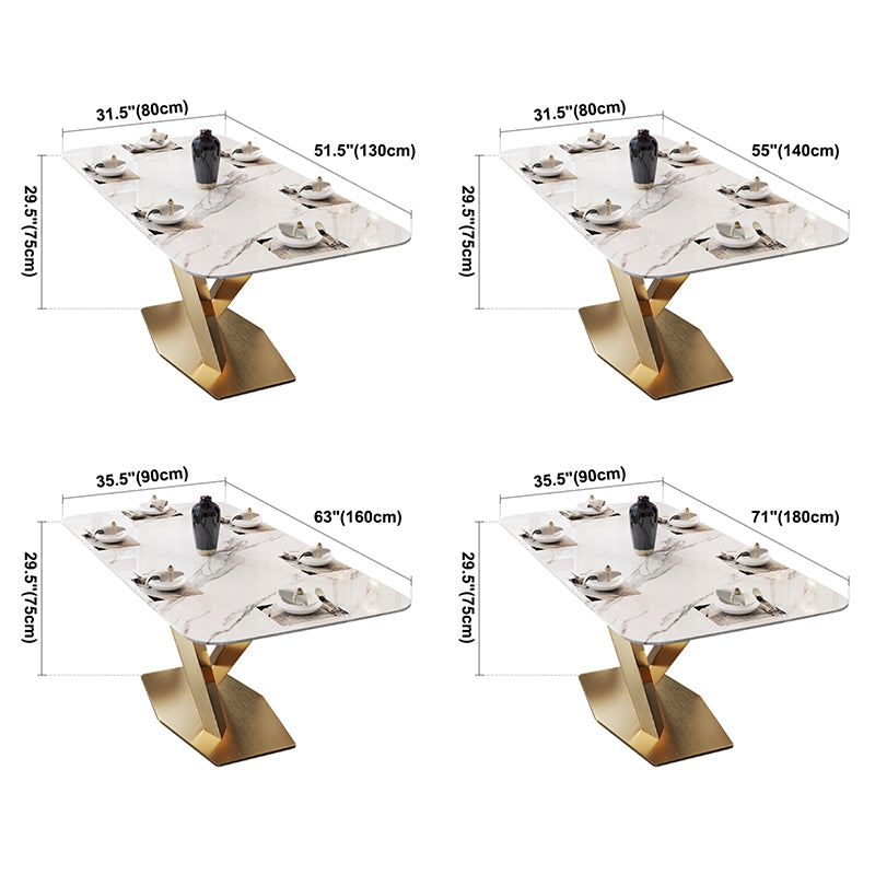 Sintered Stone Top Esstisch Rechtecktisch mit goldenem Metallpodest