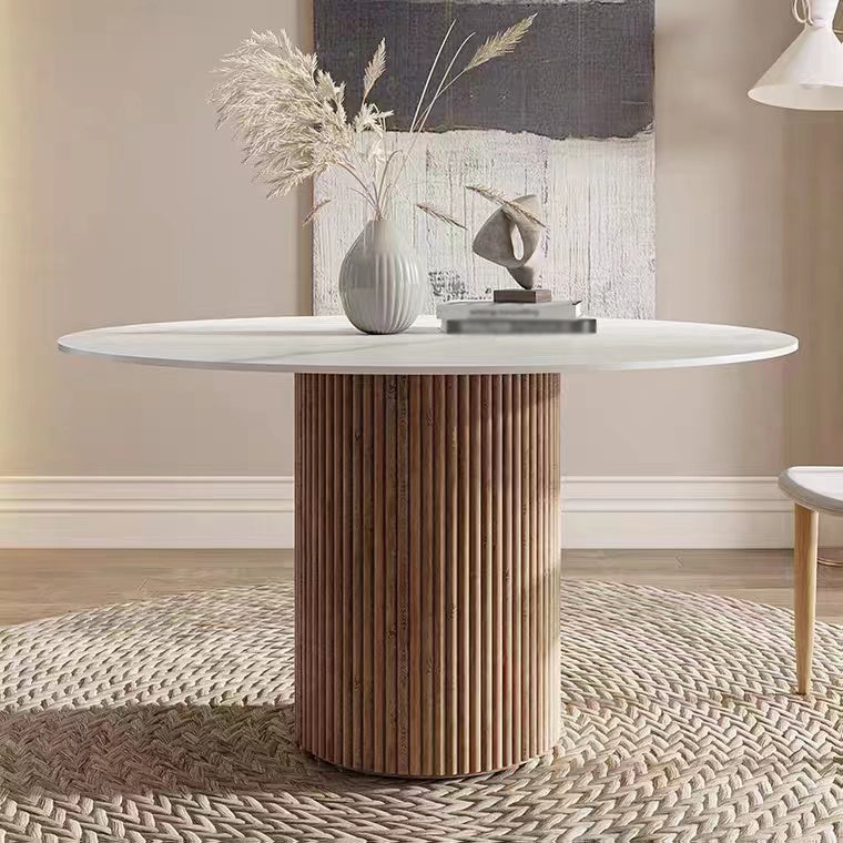 Moderne stijl gesinterde stenen eettafel enkele voetstuk Basisronde tafel voor thuis, 35,4 "l x 29.5" h