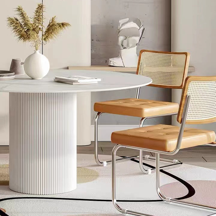 Moderne stijl gesinterde stenen eettafel enkele voetstuk Basisronde tafel voor thuis, 35,4 "l x 29.5" h