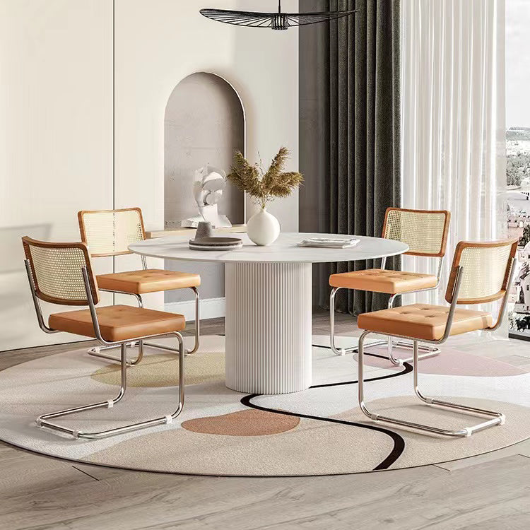 Moderne stijl gesinterde stenen eettafel enkele voetstuk Basisronde tafel voor thuis, 35,4 "l x 29.5" h